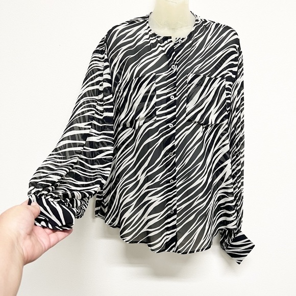 Anine Bing Womens Silk Chiffon Zebra Print Long Sleeve Button Arrow Shirt Sz S - Picture 3 of 8